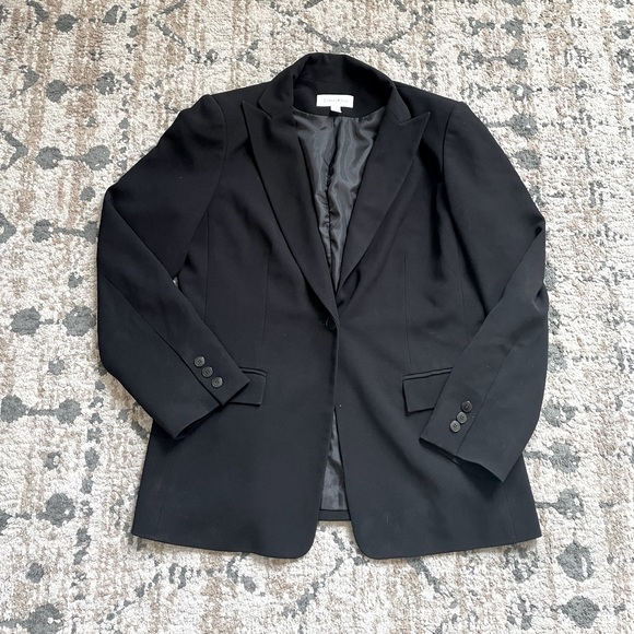 Calvin Klein Blazer Women’s Size 12 Office Business Black Neutral Monochrome - Picture 1 of 5